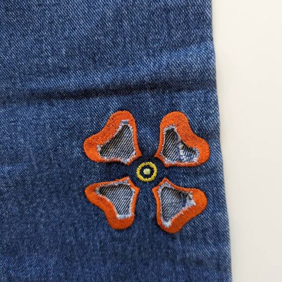 Vintage Y2K Floral Embroidered Cut Out Jeans Bootcut 70s Hippie Retro Bimbo Blue - Picture 3 of 6